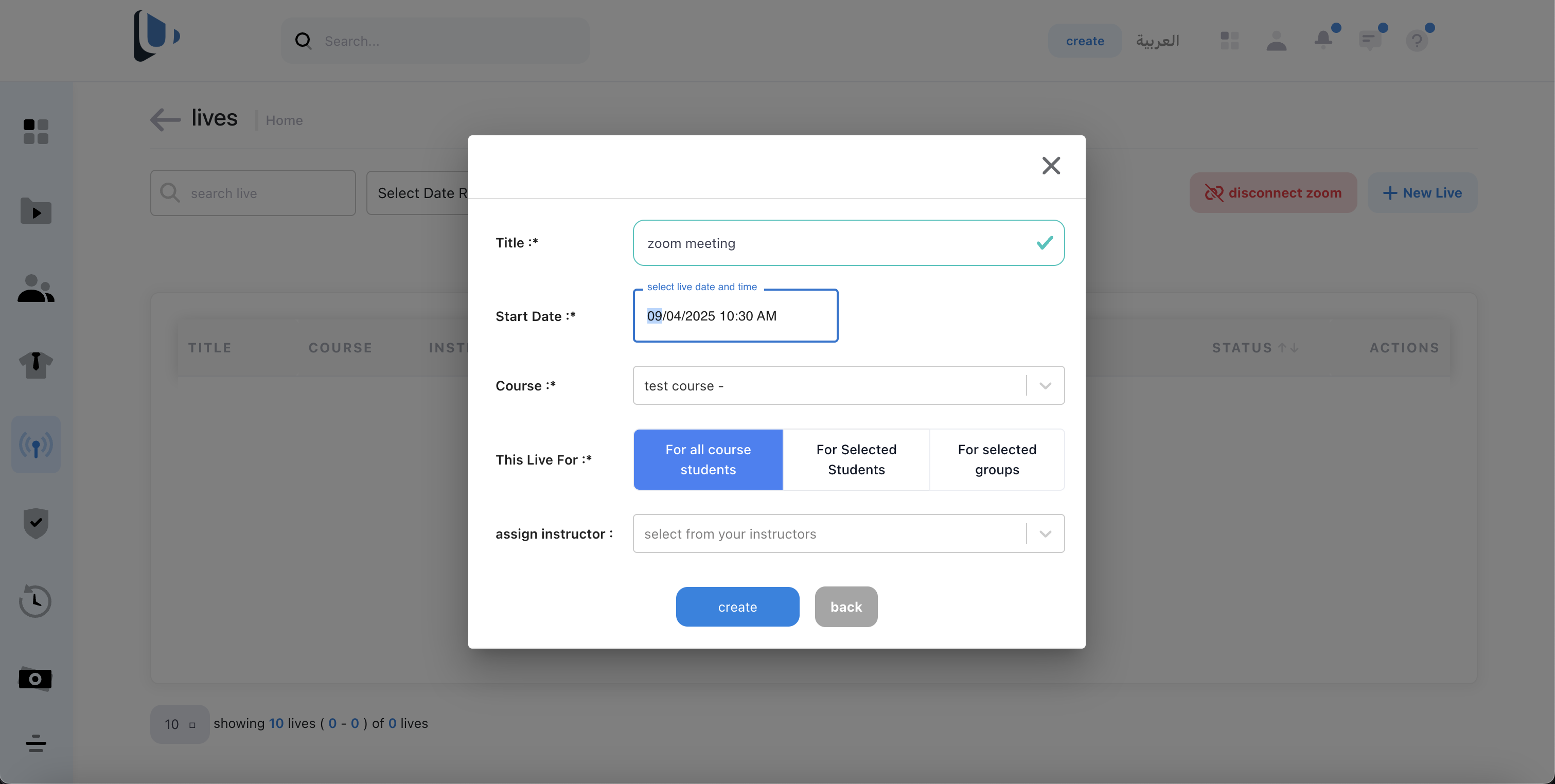 Create Live Meeting